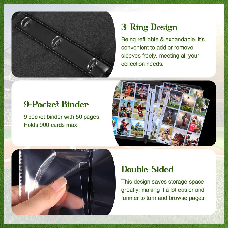 POKONBOY 9 Pocket Baseball Card Binder for 900 Cards, Trading Card Binder Collection Album Holder with Sleeves for Football Sports Games Cards - Image 5